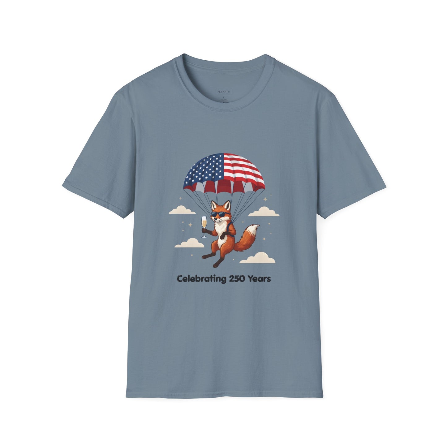 Patriotic Fox Parachute T-Shirt — "Celebrating 250 Years" Anniversary Tee