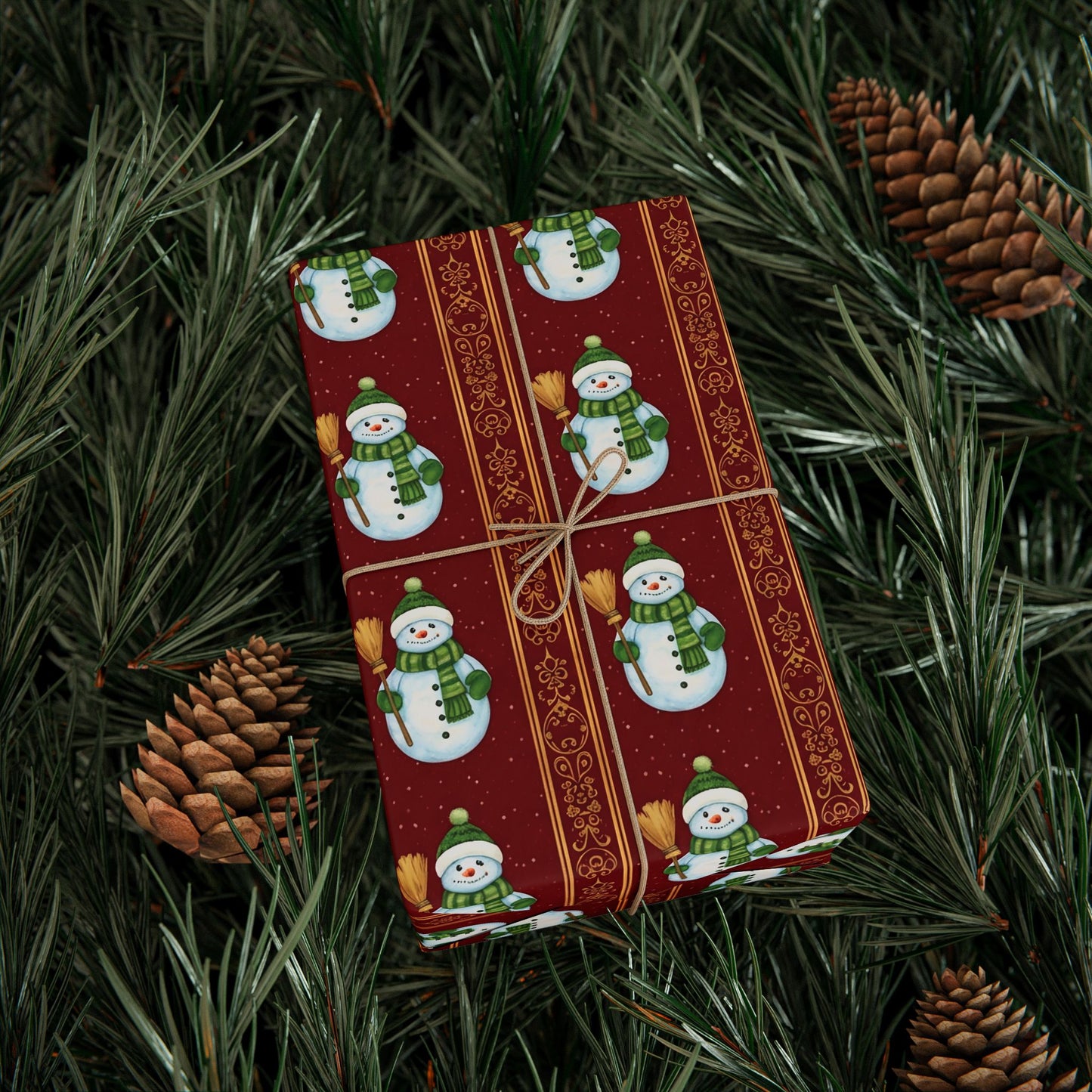 Vintage Christmas Wrap Paper, Festive Snowman Gift Wrapping Paper