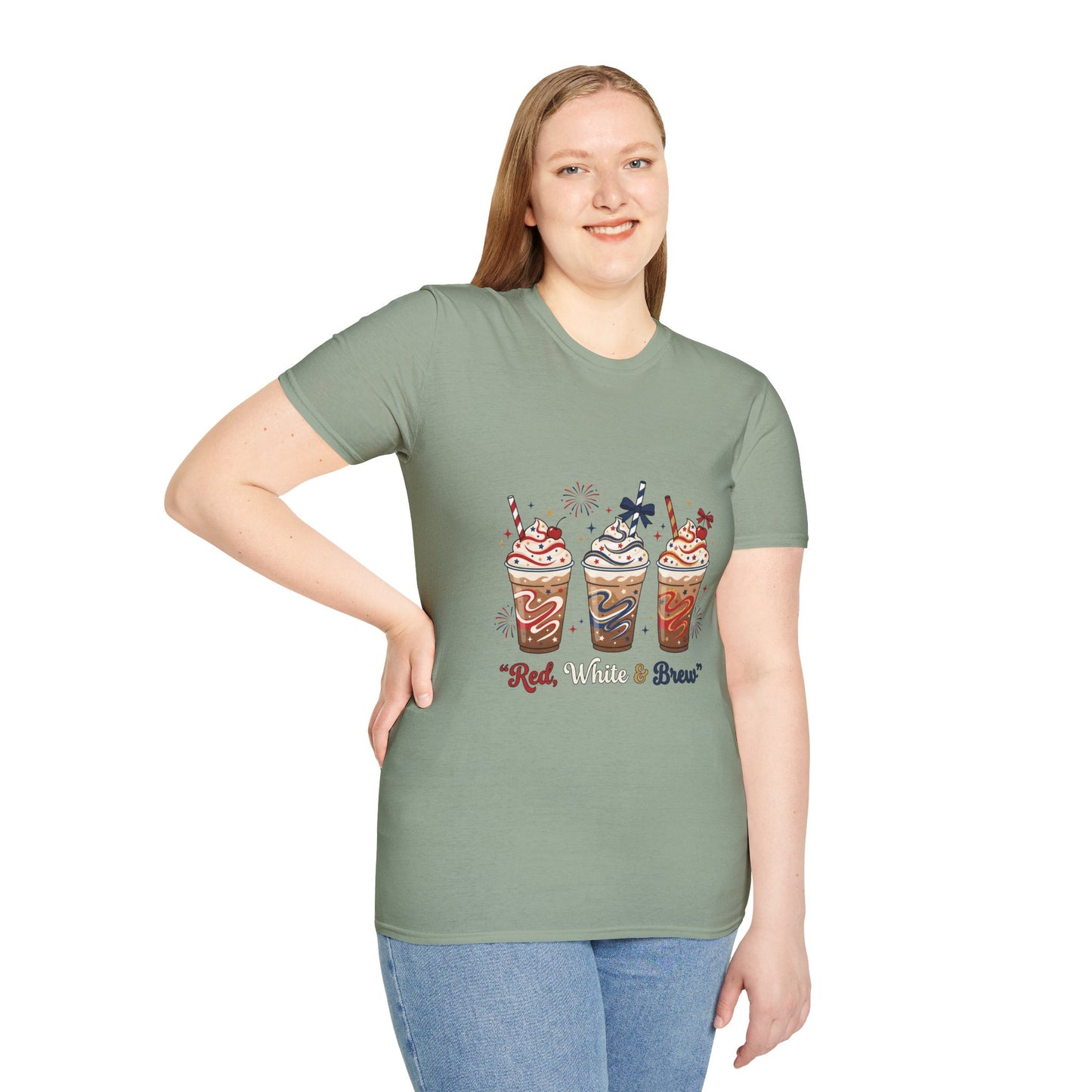 Patriotic Iced Coffee Tee — "Red, White & Brew" Graphic T‑Shirt