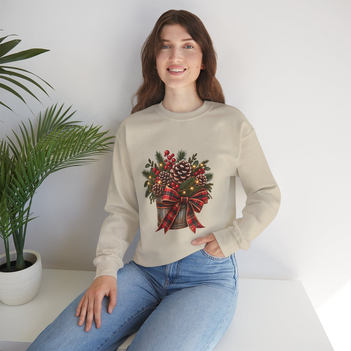 Christmas Pinecone Basket Crewneck Sweatshirt