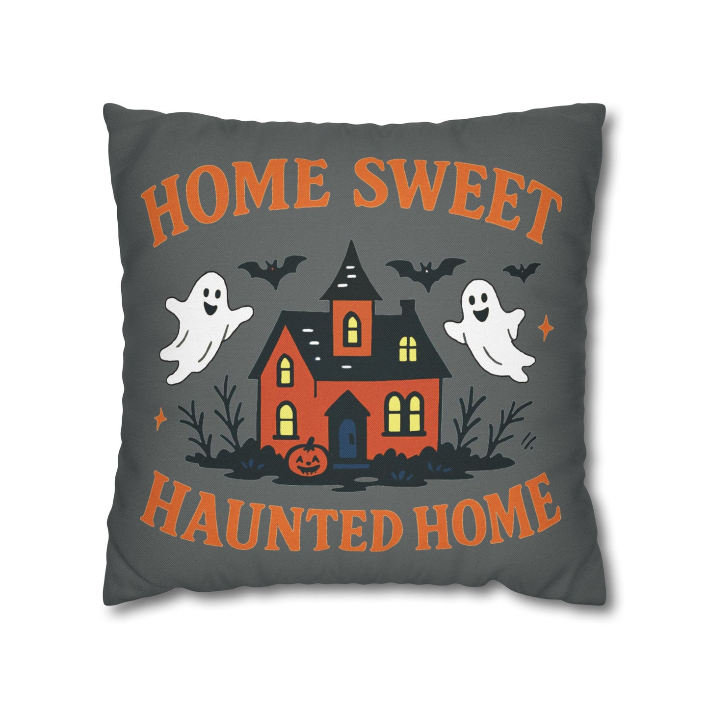 Halloween Themed Square Pillowcase, Home Sweet Haunted Home Decor