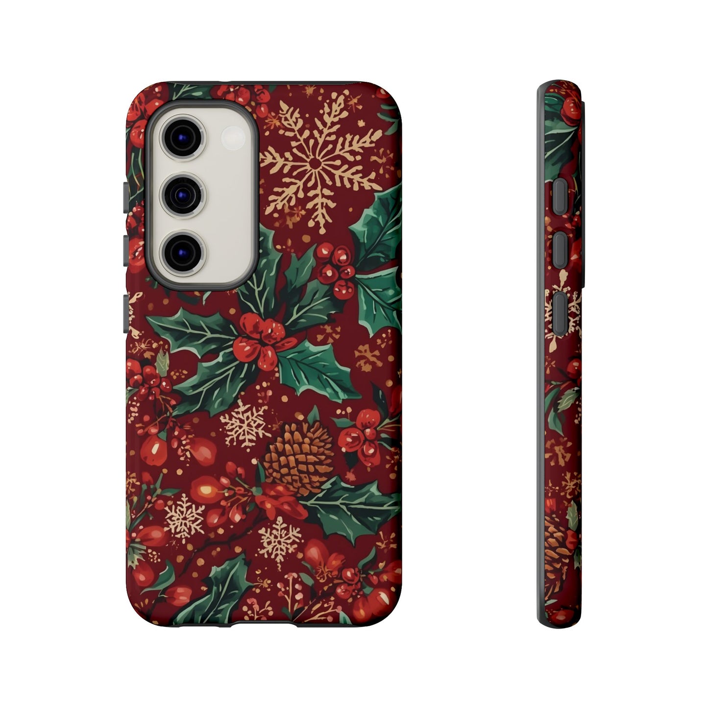 Christmas Floral Phone Case, Dual Layer Case for Iphone 17, 16, 15, 14, 13, 12, 11 & Samsung