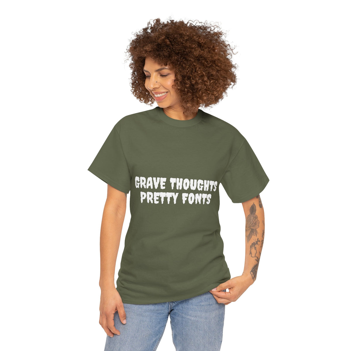 Grave Thoughts Pretty Fonts Tee | Unisex Heavy Cotton T-Shirt for Spooky Season