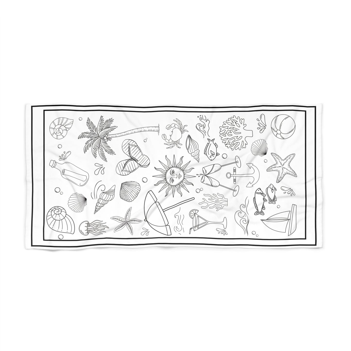 Tropical Vacation Beach Towel - Seashell & Palm Design