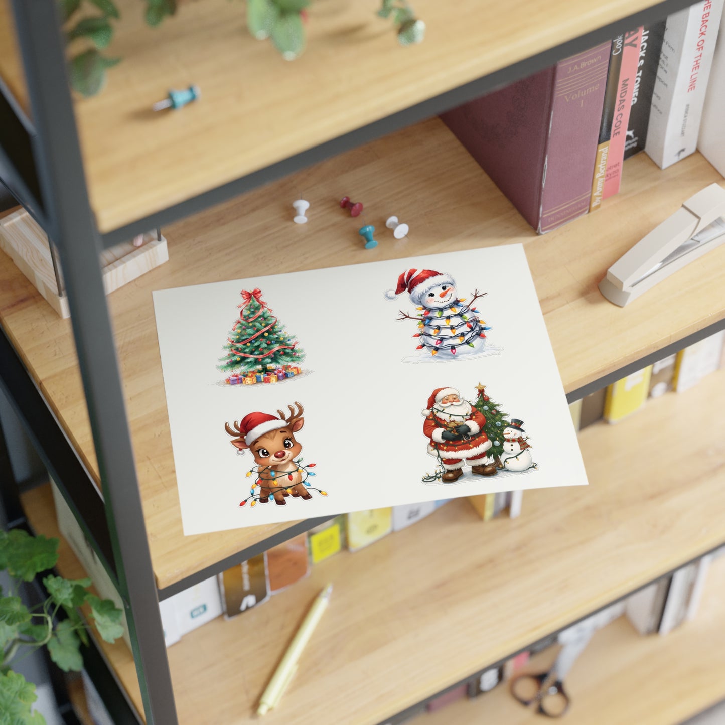 Christmas Sticker Sheet — Santa, Reindeer, Snowman & Tree Holiday Stickers