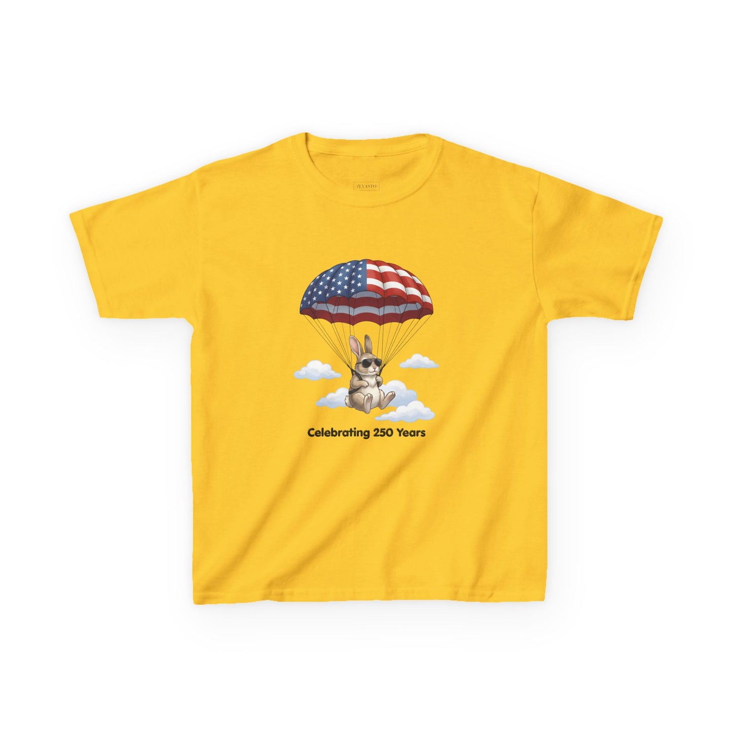 Kids Tee — Bunny with Parachute “Celebrating 250 Years”