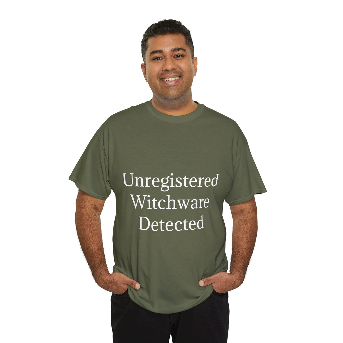 Unisex Heavy Cotton Tee - Unregistered Witchware Detected, Witchy Apparel, Halloween Tee