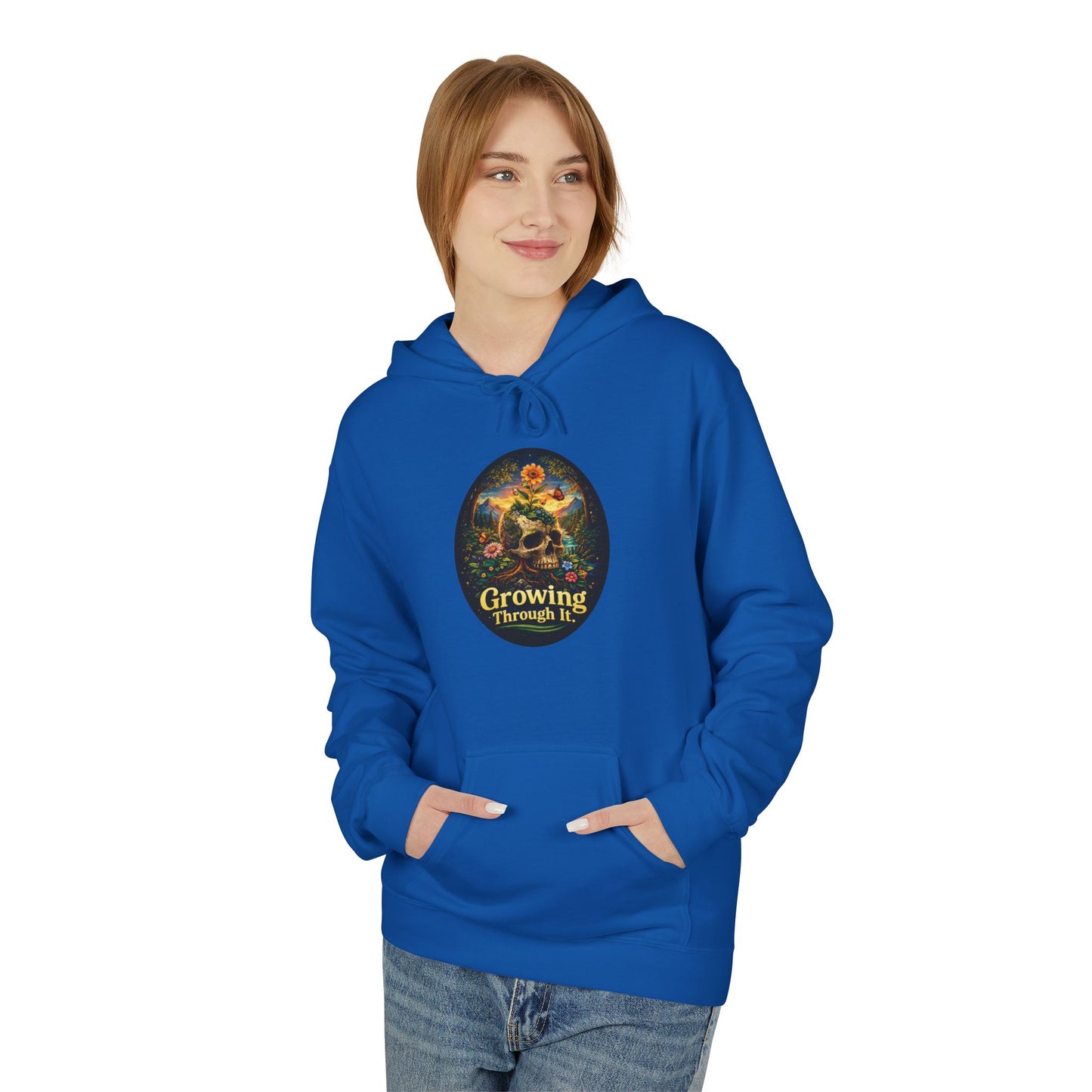 Growing Through It Hoodie – Earth Day Nature Skull Sweatshirt | Mental Growth & Healing Hoodie | Botanical Aesthetic Unisex Hoodie