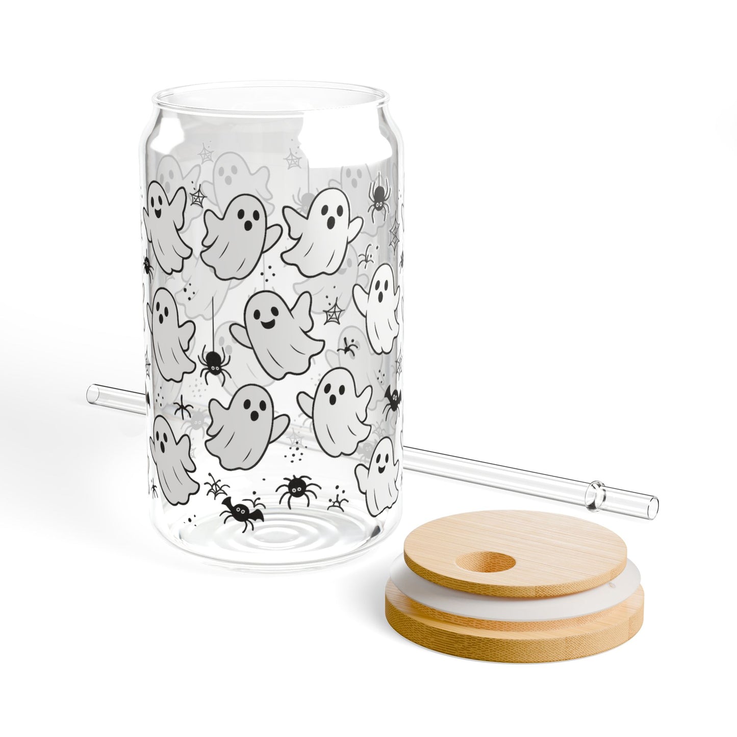 Ghostly Sipper Glass, 16oz - Cute Halloween Drinkware, Spooky Party Decor, Trick or Treat Cup