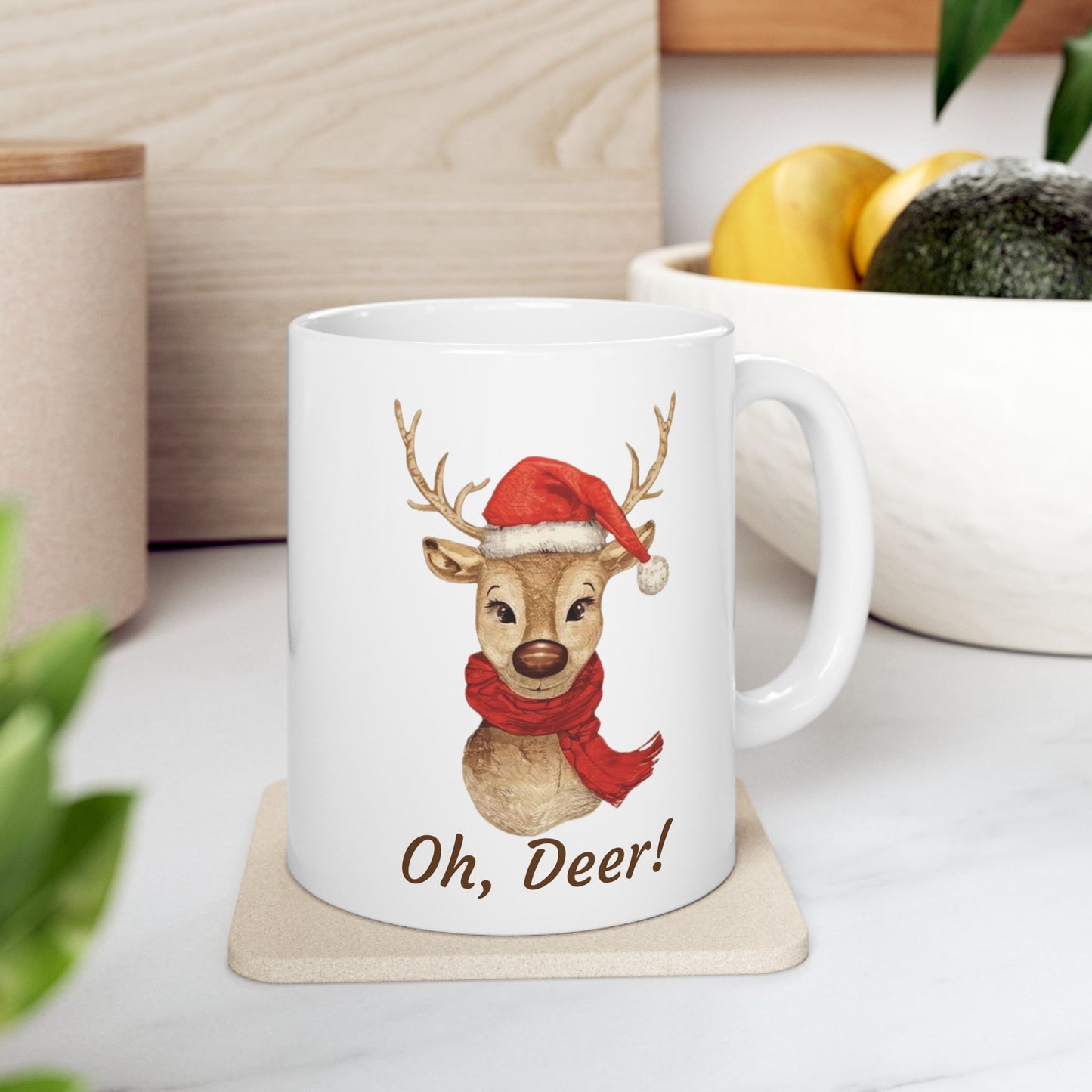 Festive Reindeer Ceramic Mug - Perfect Holiday Coffee Cup, Christmas Mug