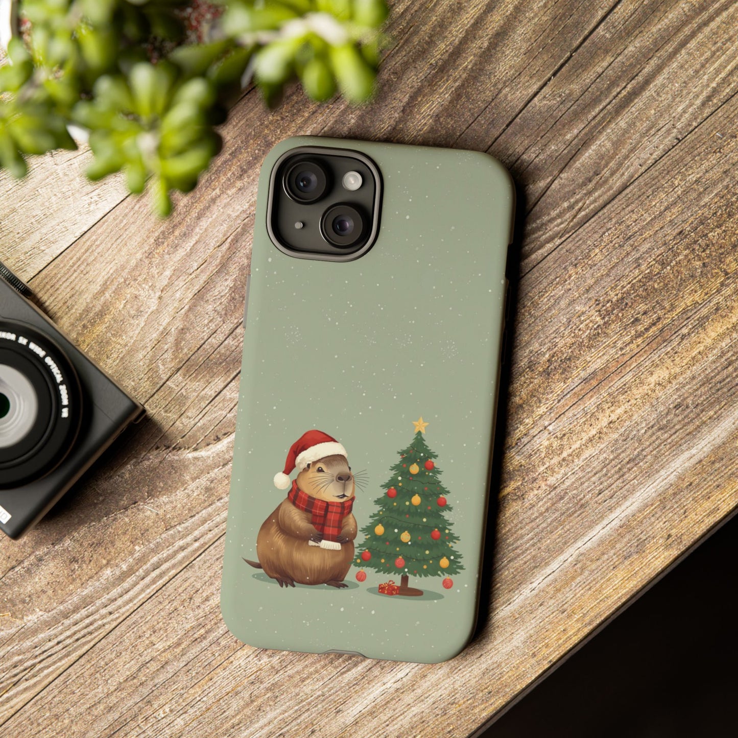 Christmas Phone Case with Capybara Design, Dual Layer Protective Case for Iphone 17, 16, 15, 14, 13 & Samsung