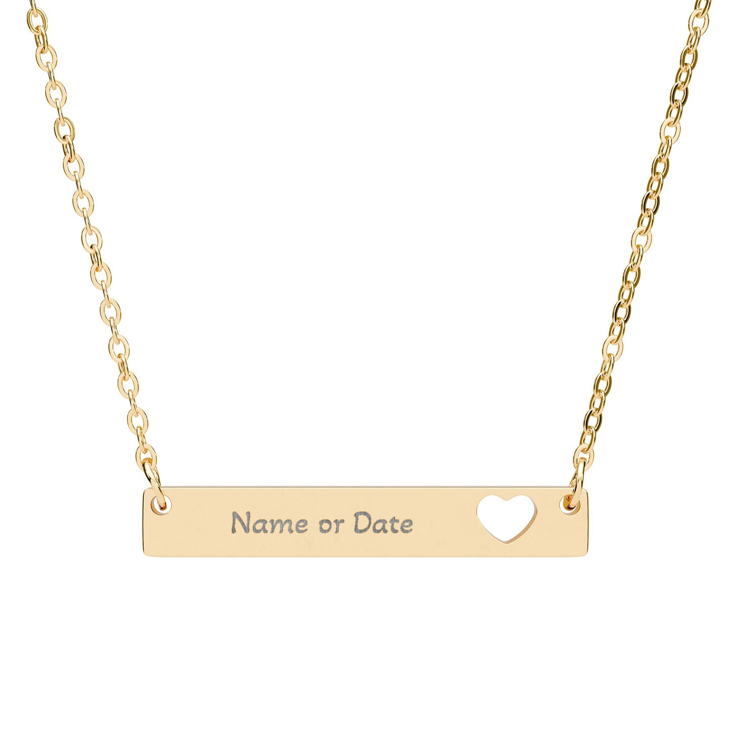 Engravable Cutout Heart Bar Necklace — Personalized Name or Date Pendant, Gift For Valentines Day | Mothers Day