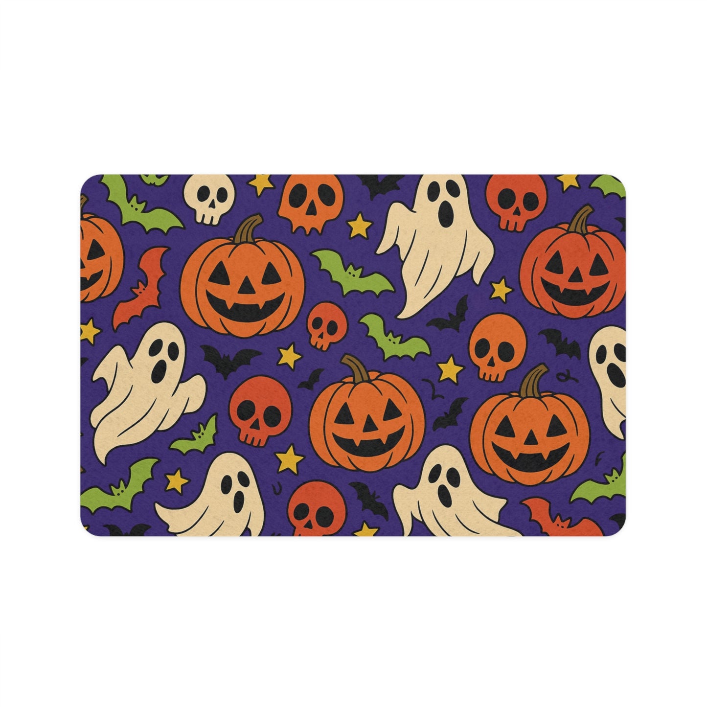 Halloween Pet Food Mat with Ghosts and Pumpkins, Spooky Decor for Pet Lovers