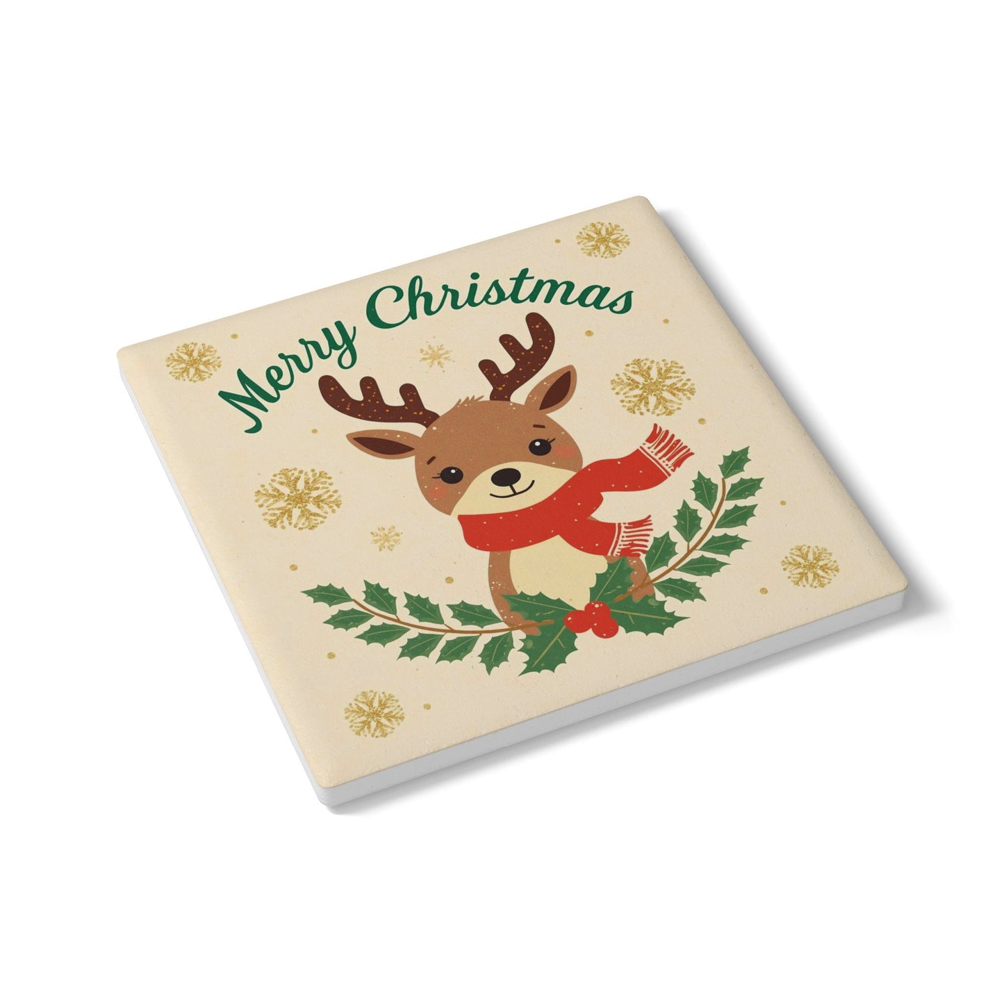 Christmas Reindeer Ceramic Coaster — Cute Holiday Drink Coaster