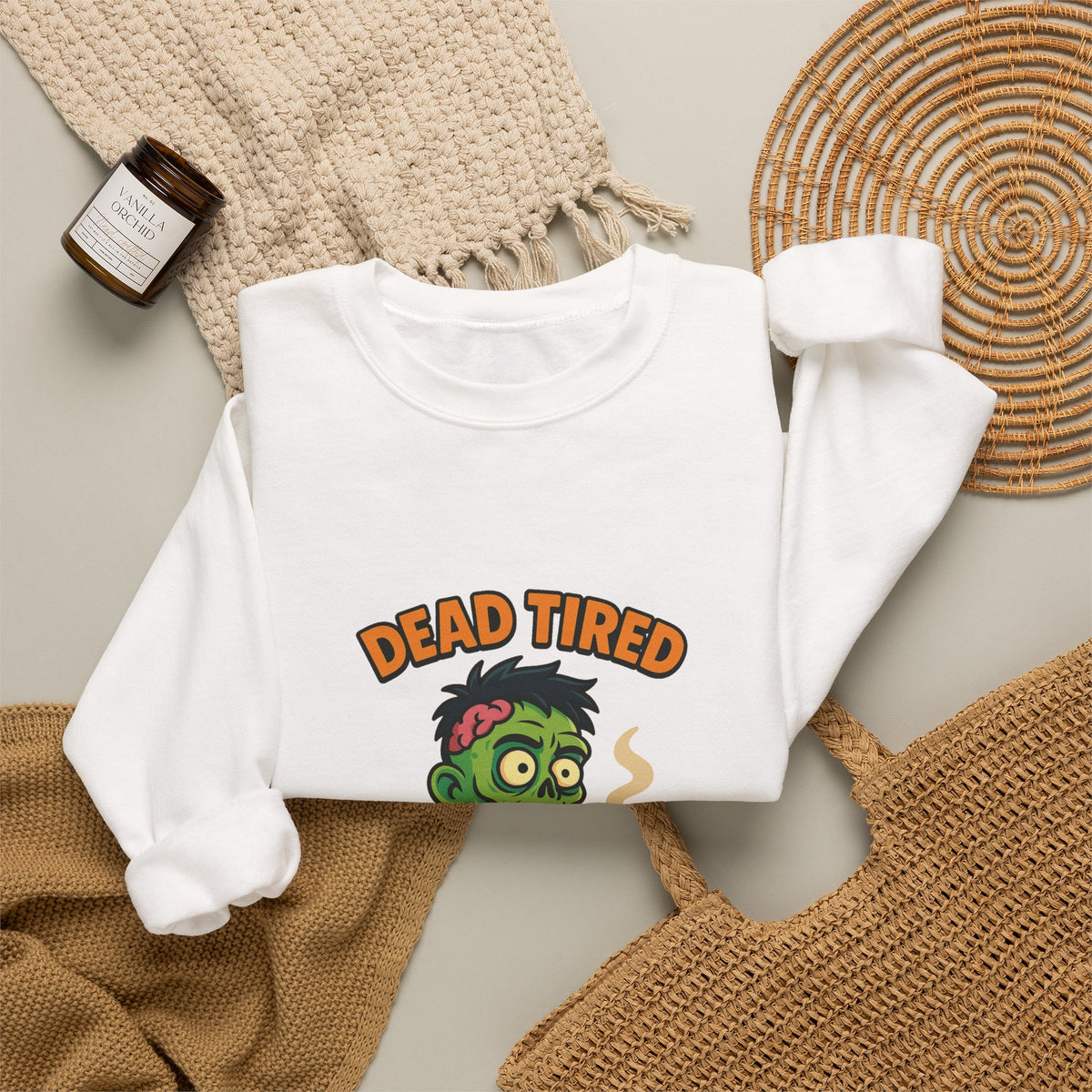 Dead Tired Zombie Sweatshirt, Funny Halloween Crewneck, Spooky Season Apparel