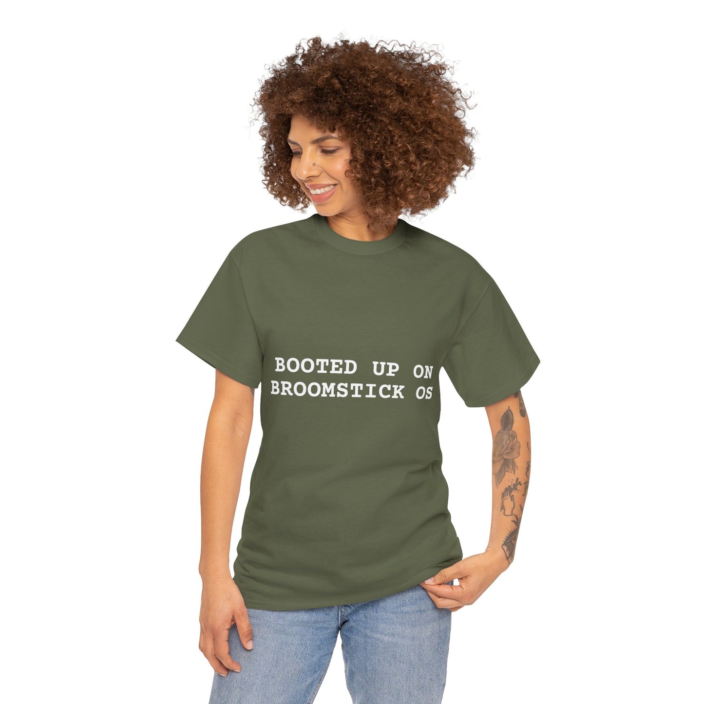 Broomstick OS Tee, Funny Graphic Tee for Tech Lovers, Unisex Cotton T-Shirt