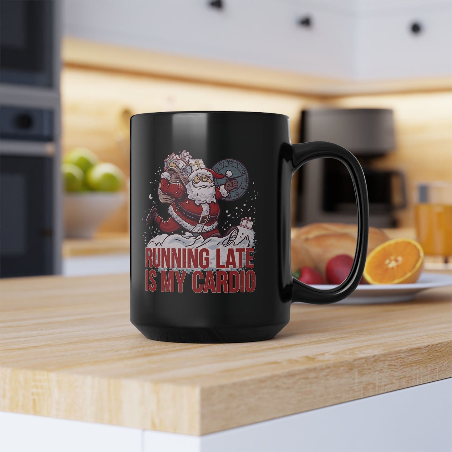 Funny Holiday Coffee Mug, Santa Running Late is My Cardio, Christmas Gift for Runners, Seasonal Mug for Coffee Lovers