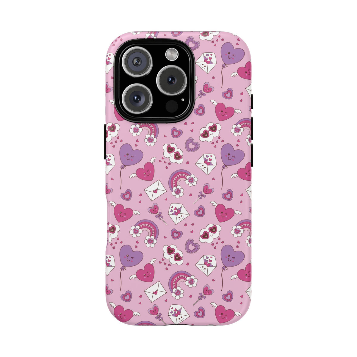Pink Valentine Phone Case – Cute Hearts, Envelopes & Rainbows Protective Cover