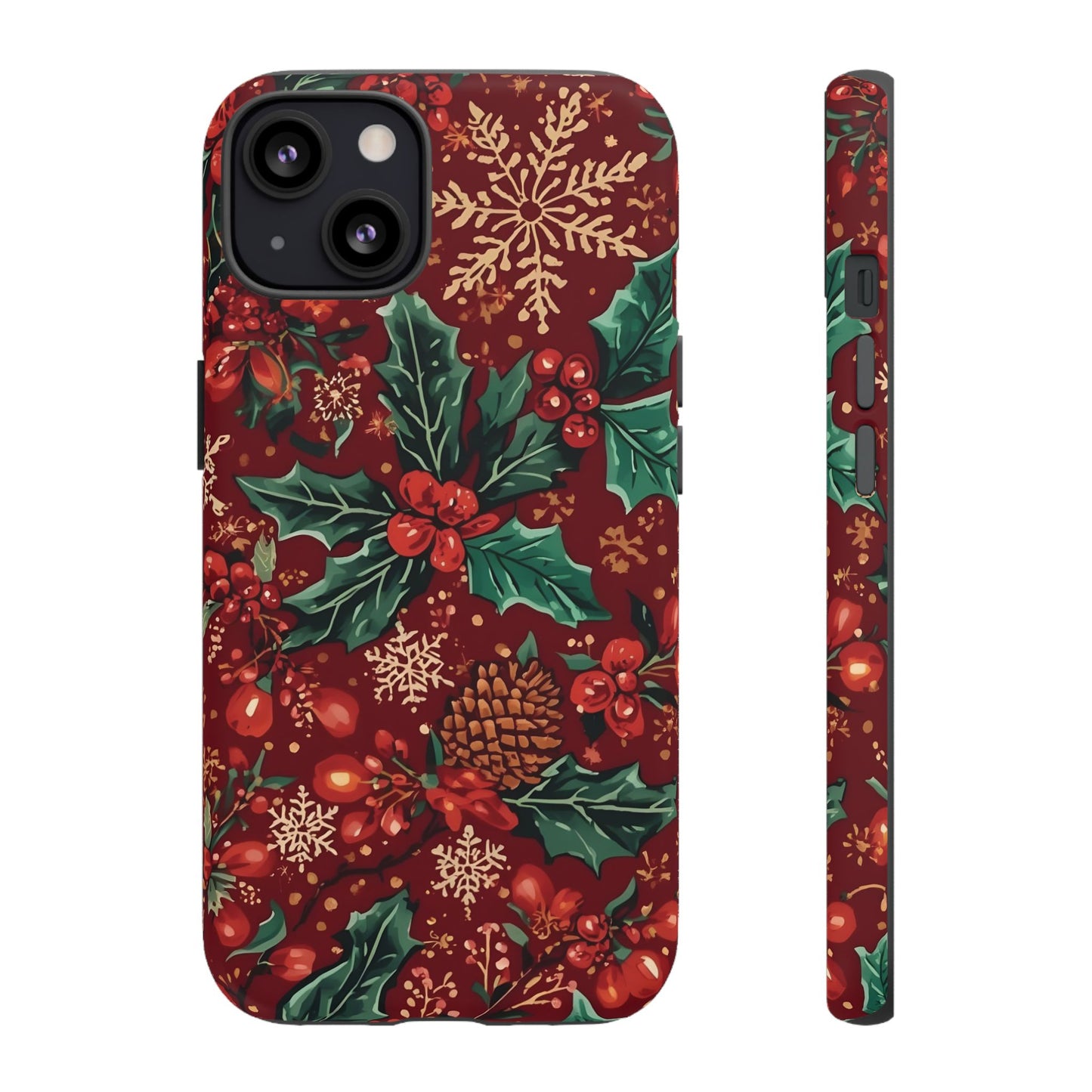 Christmas Floral Phone Case, Dual Layer Case for Iphone 17, 16, 15, 14, 13, 12, 11 & Samsung