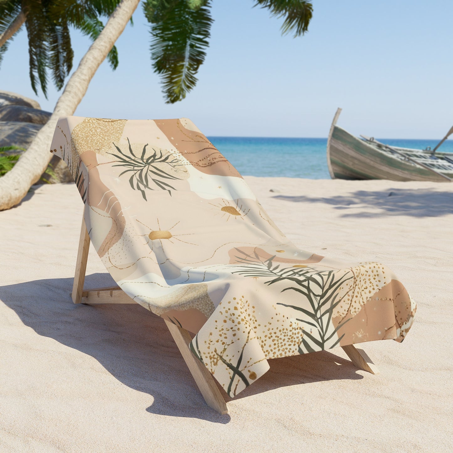 Boho Beach Towel — Neutral Abstract Palm Print