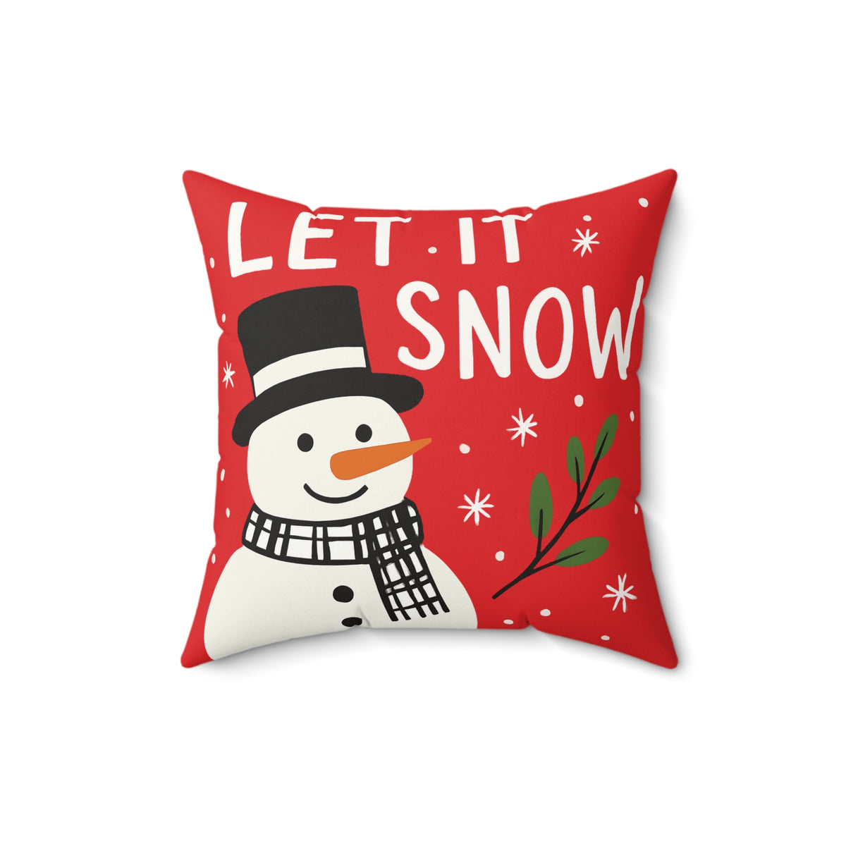 Let It Snow, Snowman Decorative Pillow - Holiday Christmas Throw Cushion