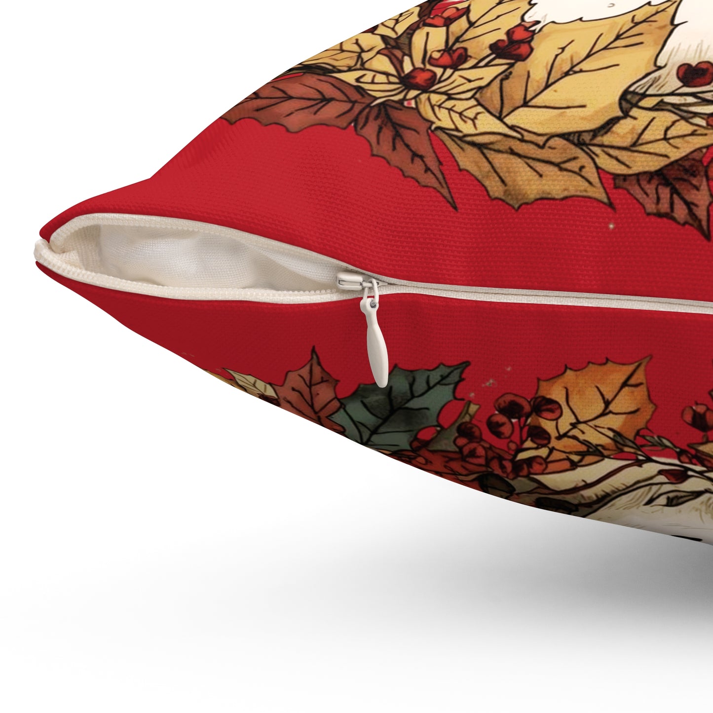 Christmas Snowman & Reindeer Decorative Pillow — Red Holiday Throw Cushion