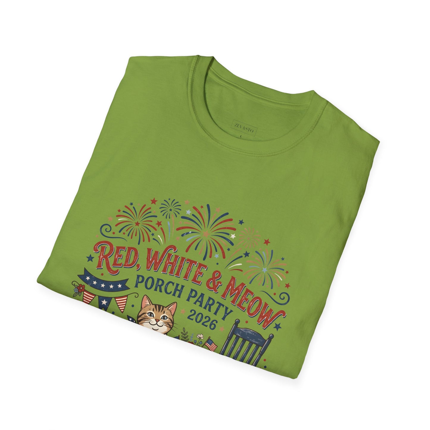 Red, White & Meow Porch Party T-Shirt — 2026 Patriotic Cat Tee, 4th of July Shirt, Independence Day Gift