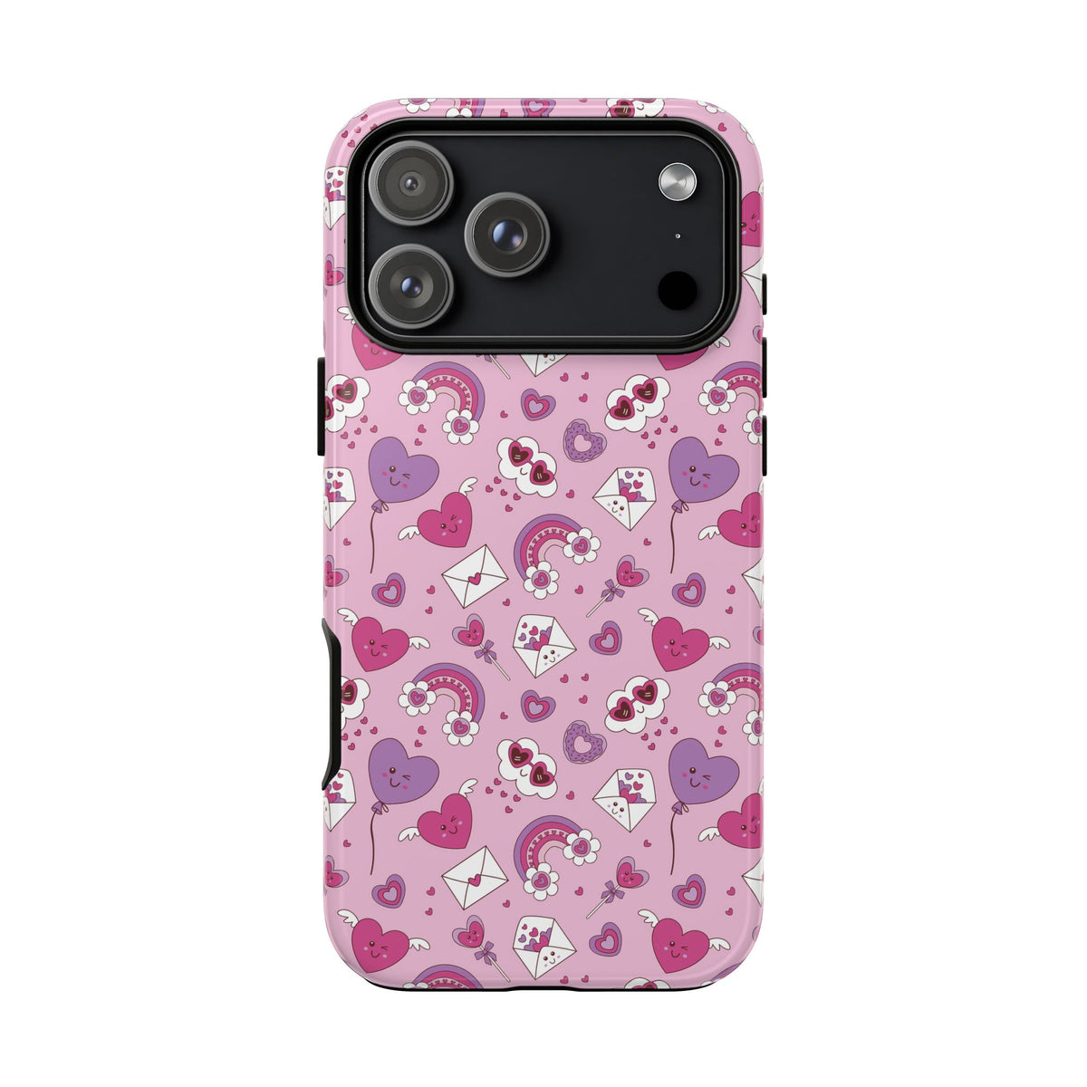 Pink Valentine Phone Case – Cute Hearts, Envelopes & Rainbows Protective Cover