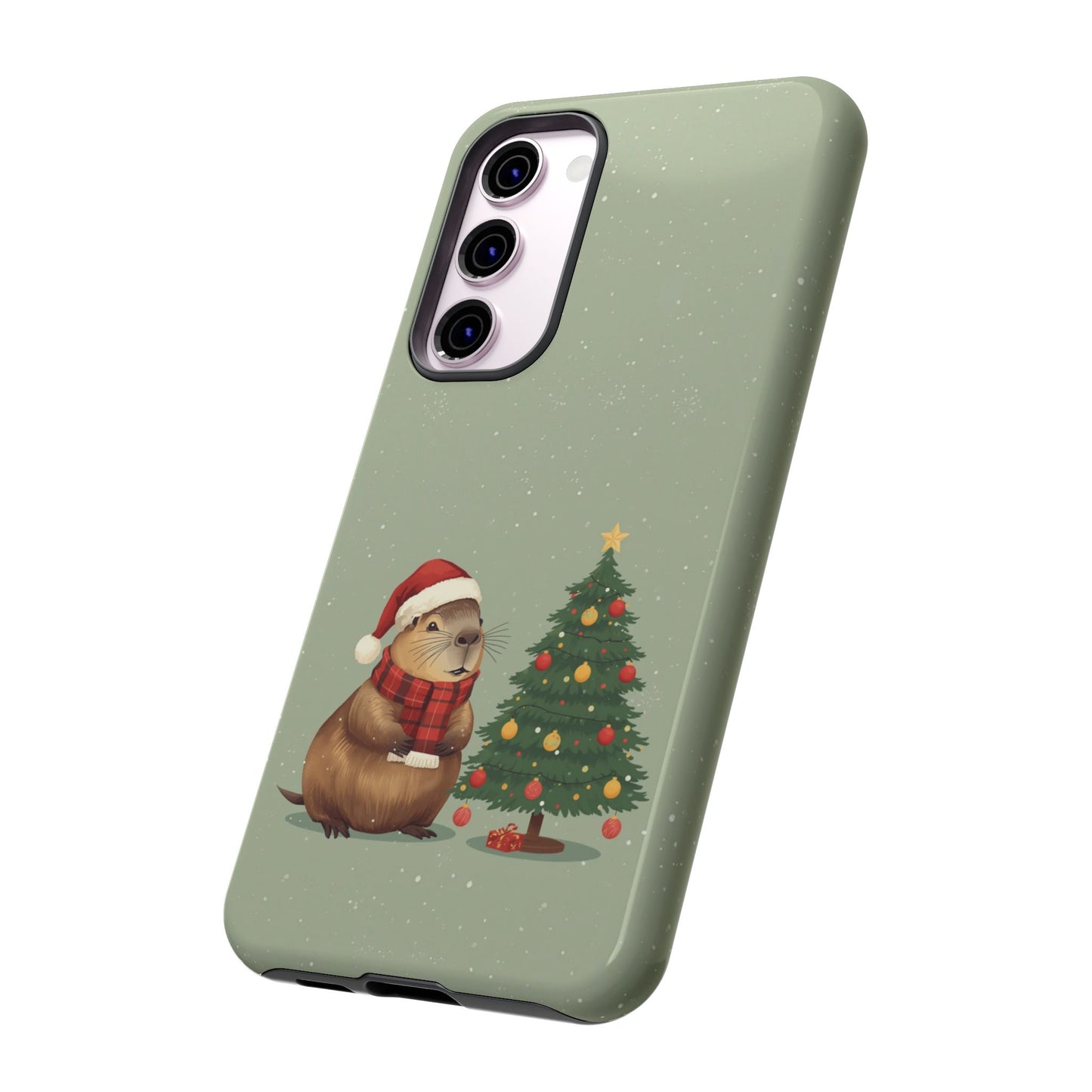 Christmas Phone Case with Capybara Design, Dual Layer Protective Case for Iphone 17, 16, 15, 14, 13 & Samsung