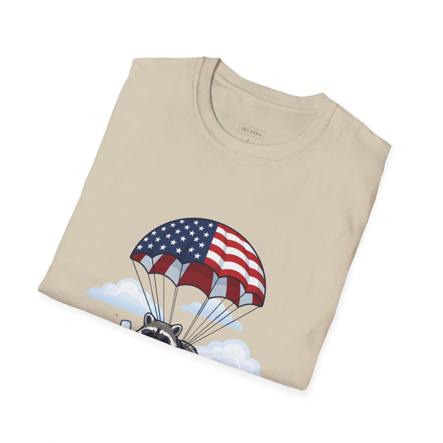 Patriotic Parachuting Raccoon T-Shirt — "Celebrating 250 Years"