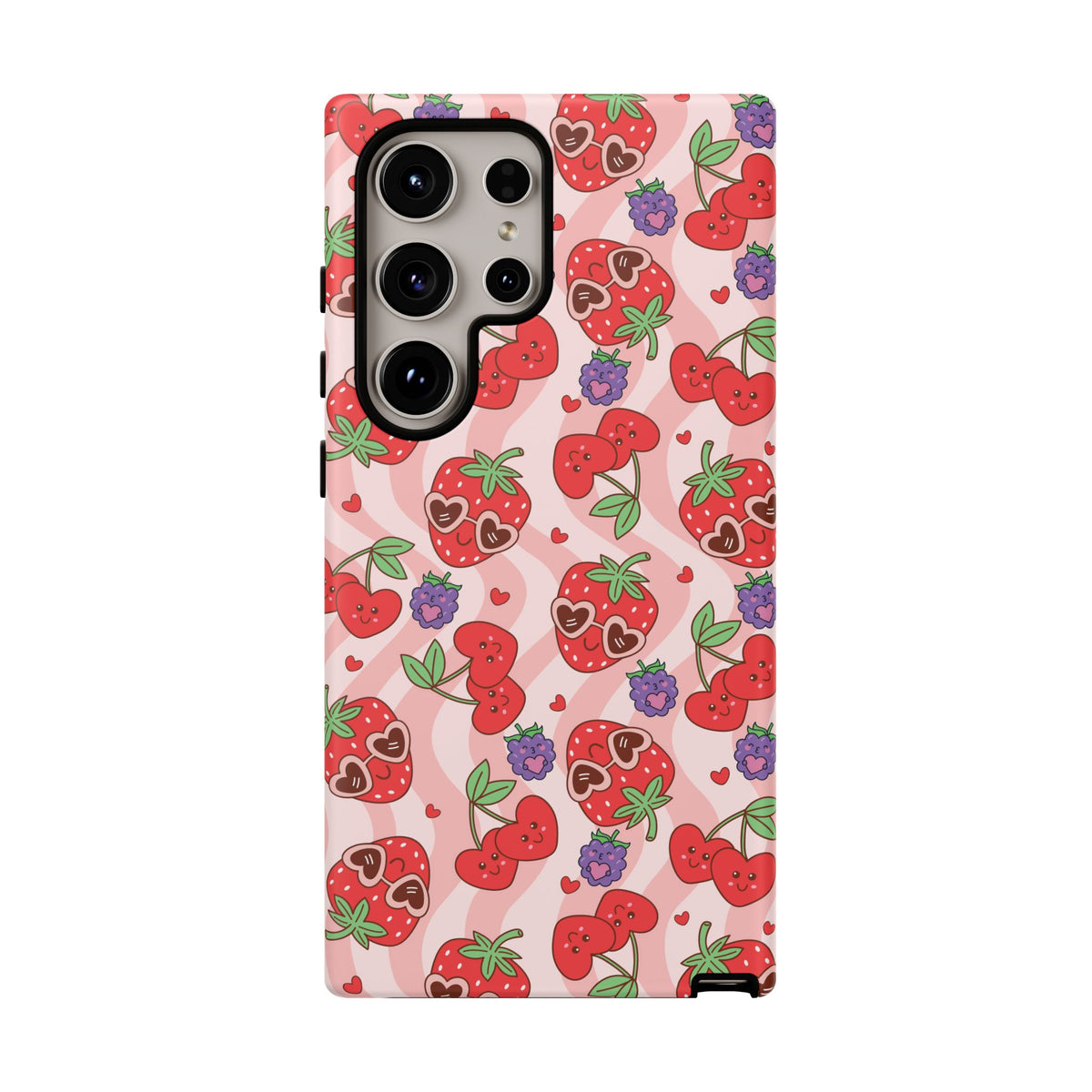Cute Kawaii Strawberry & Cherry Phone Case — Pink Fruit Pattern Protective Case