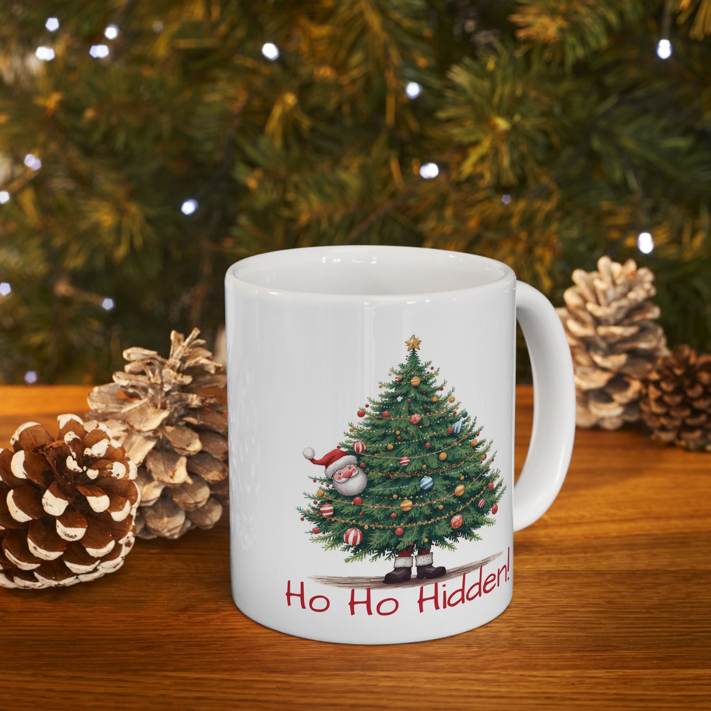 Christmas Tree Ceramic Mug - "Ho Ho Hidden!" Holiday Coffee Cup