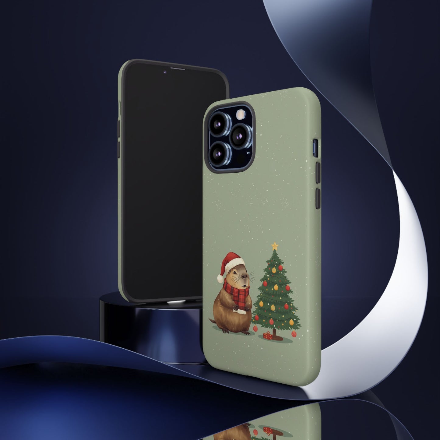 Christmas Phone Case with Capybara Design, Dual Layer Protective Case for Iphone 17, 16, 15, 14, 13 & Samsung