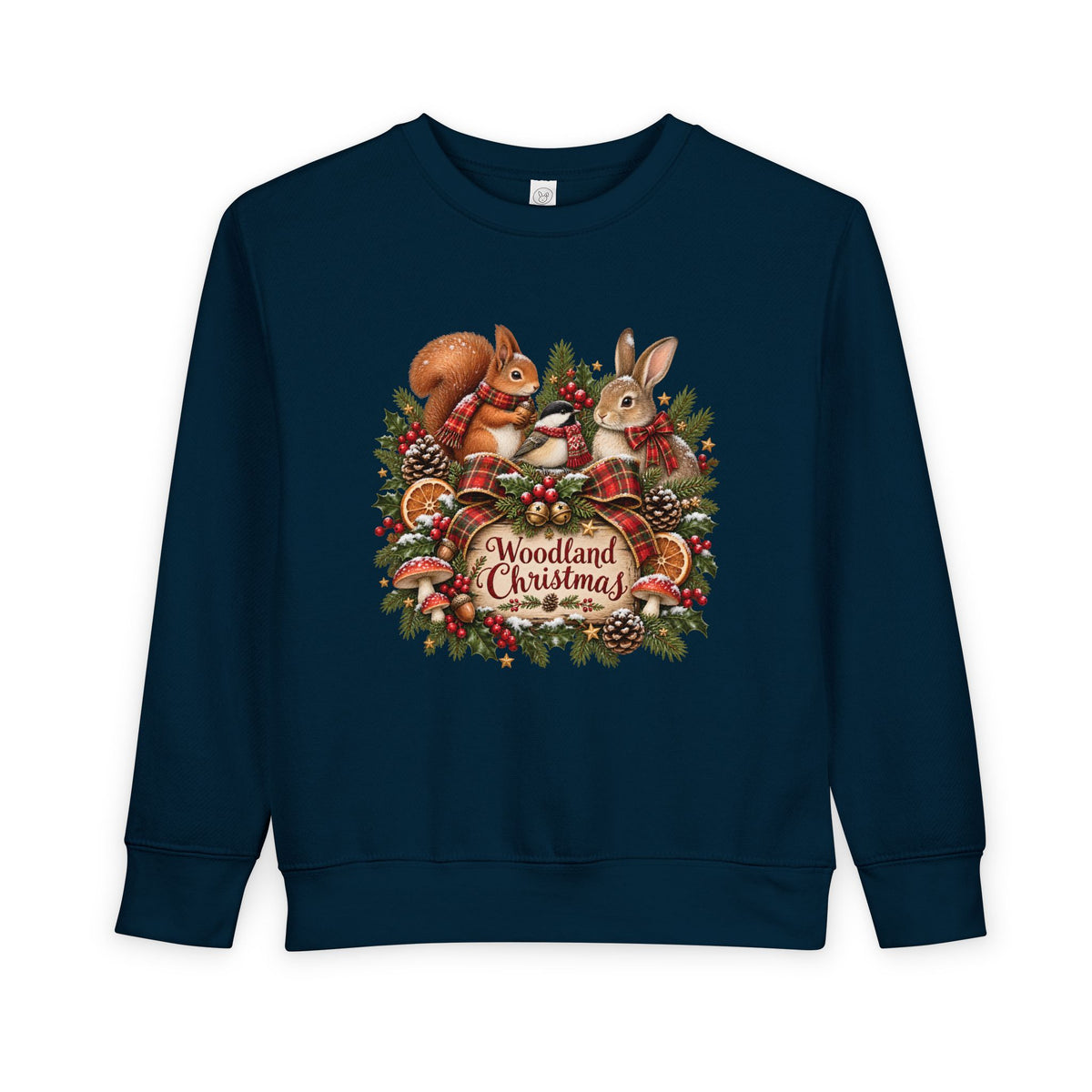 Woodland Christmas Toddler Sweatshirt — Cute Squirrel & Bunny Holiday Pullover