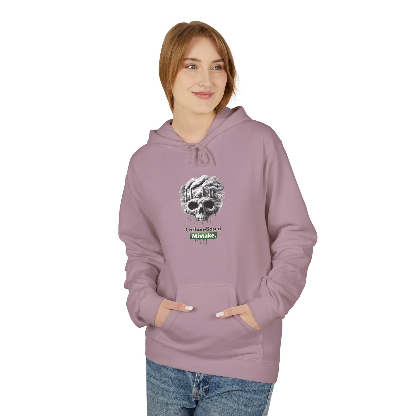 Unisex Hoodie — “Carbon-Based Mistake” Graphic Pullover, Gift for Earth Day, Sarcastic Hoodie