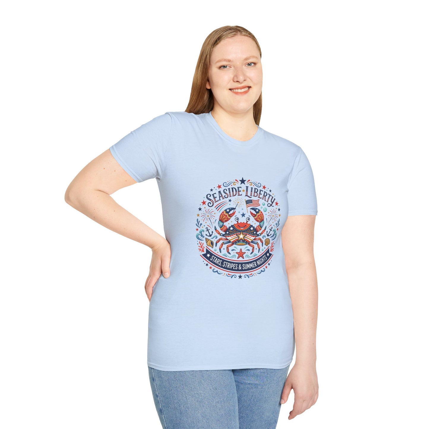 Seaside Liberty Crab T-Shirt — 4th of July Patriotic Summer Beach Tee