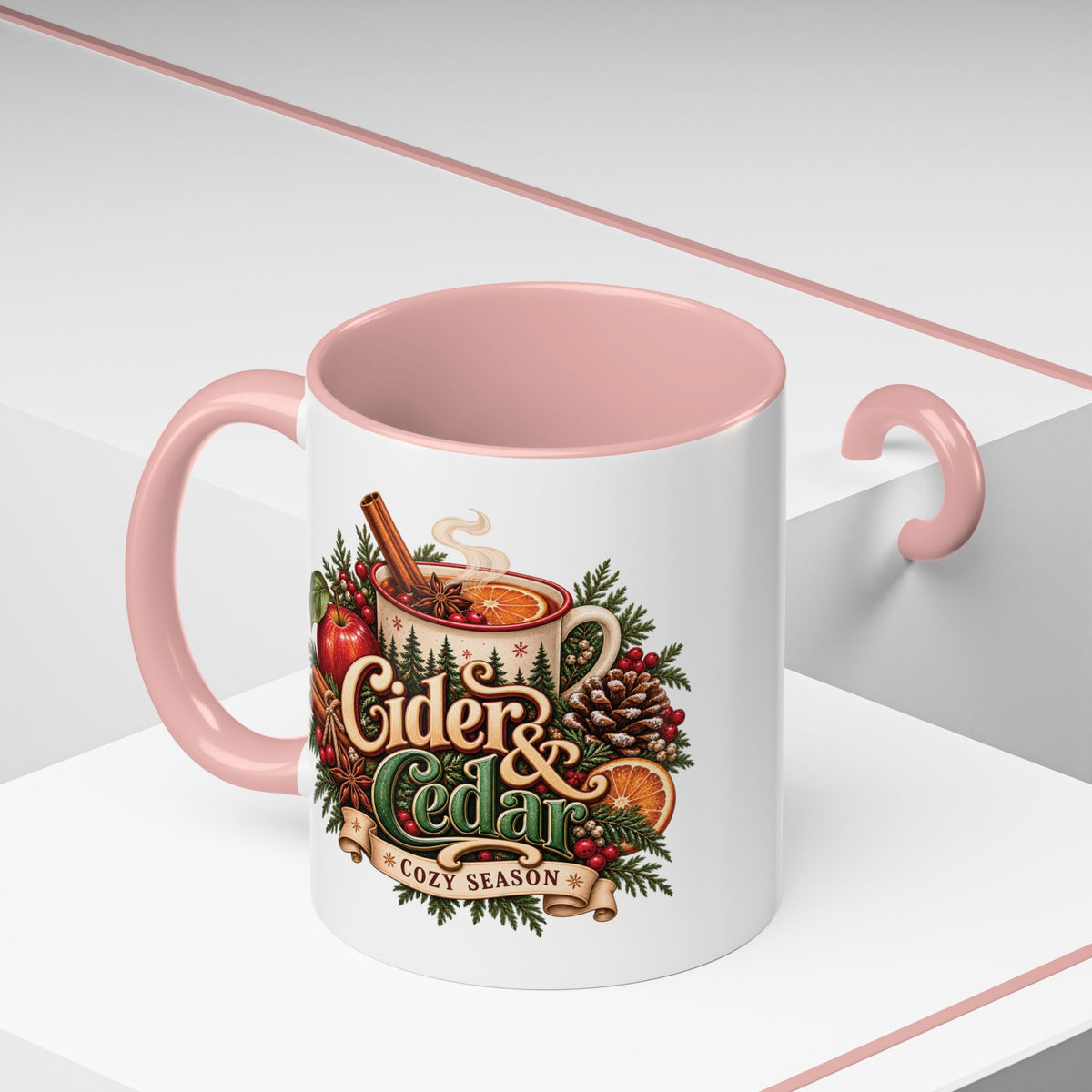 Cider & Cedar Accent Coffee Mug — Cozy Fall Hot Drink Gift (11 oz)