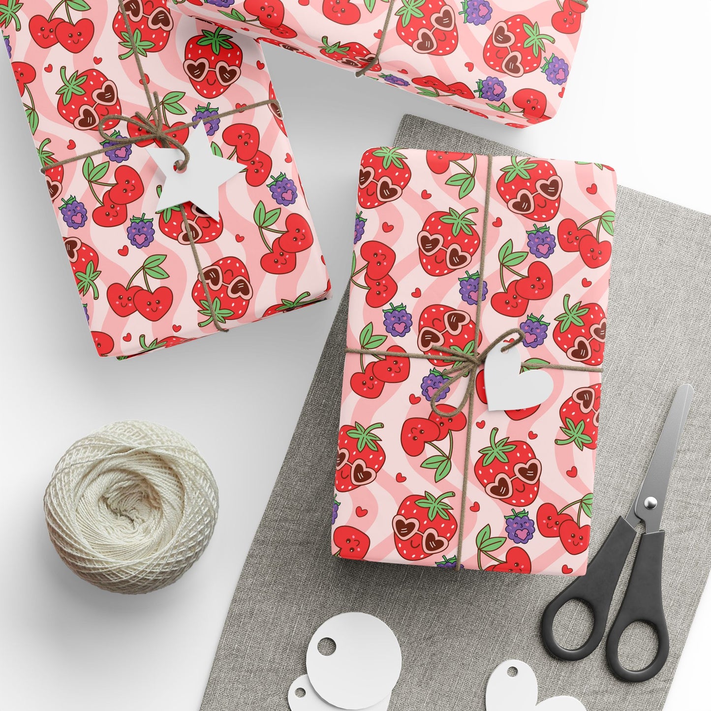 Strawberry Hearts Wrapping Paper Roll — Cute Valentine & Birthday Gift Wrap