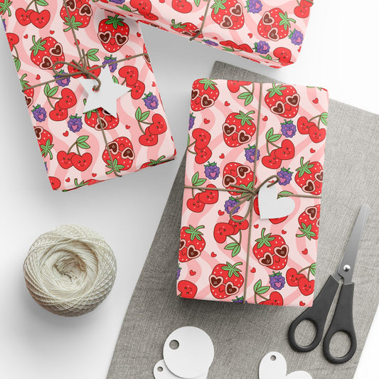 Strawberry Hearts Wrapping Paper Roll — Cute Valentine & Birthday Gift Wrap