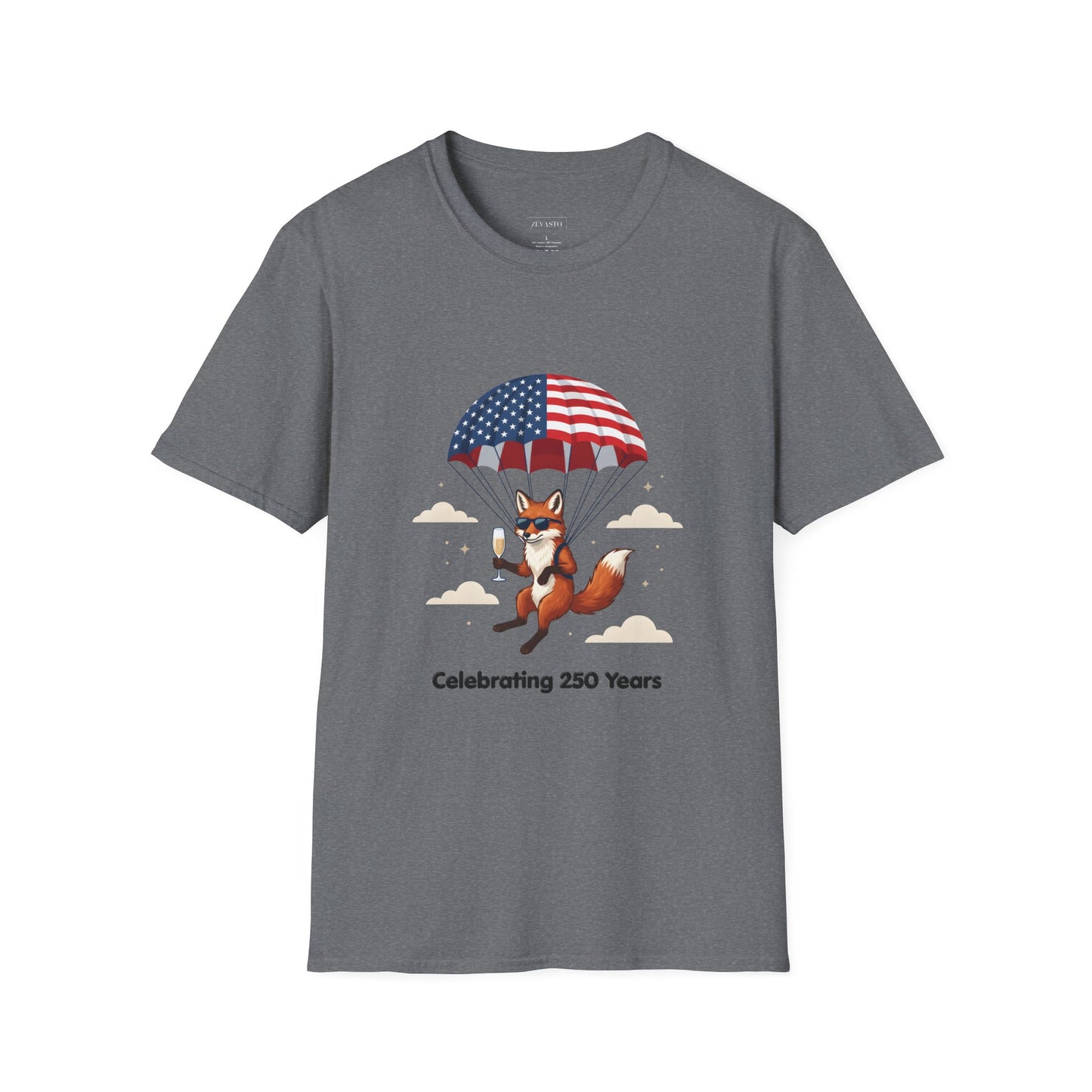 Patriotic Fox Parachute T-Shirt — "Celebrating 250 Years" Anniversary Tee