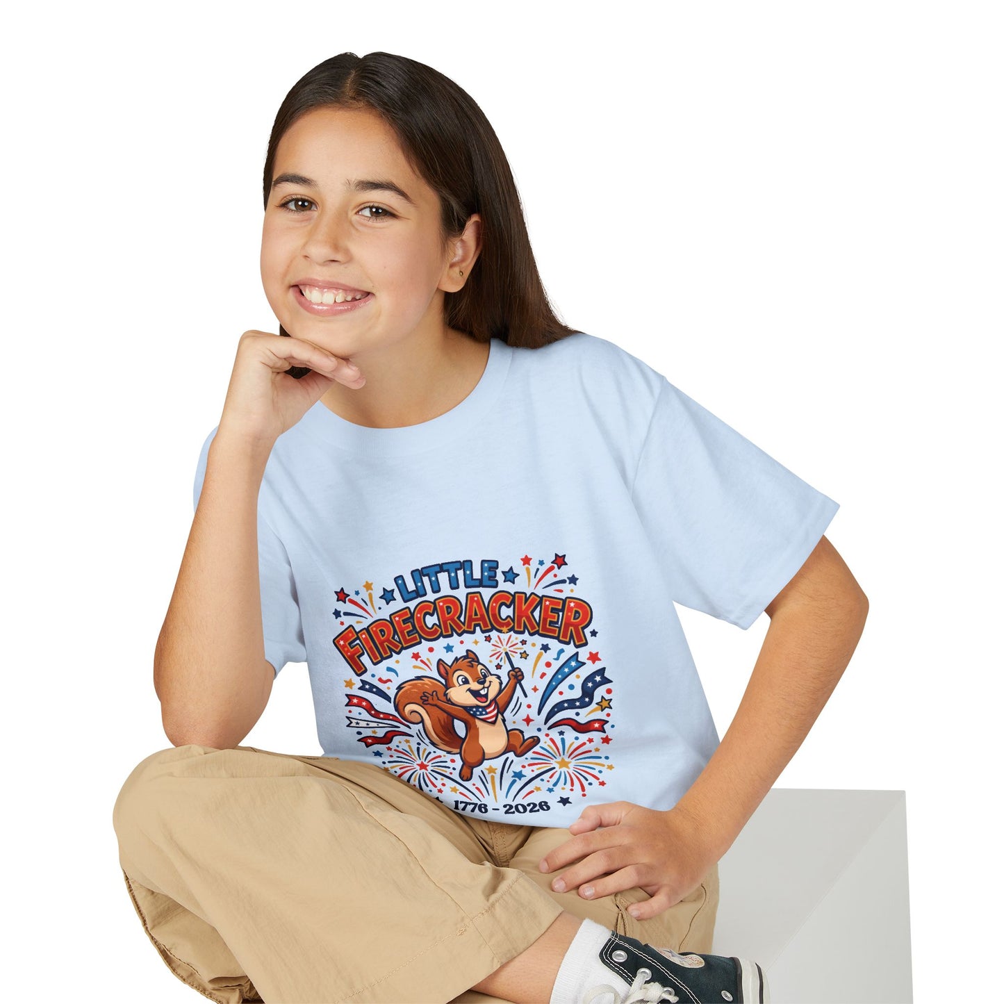 Kids "Little Firecracker" T-Shirt — Patriotic Fireworks Squirrel Tee, 4th of July Gift