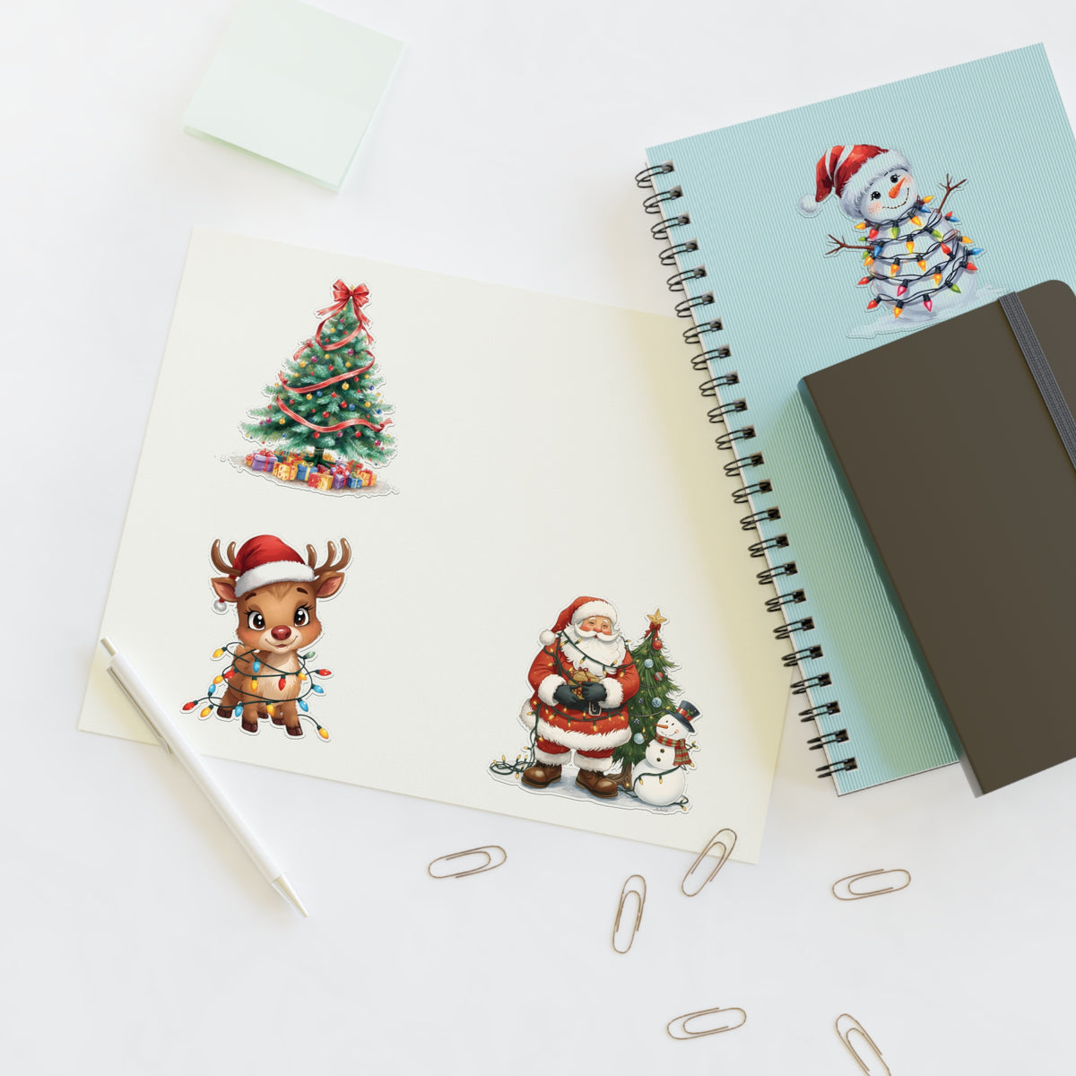 Christmas Sticker Sheet — Santa, Reindeer, Snowman & Tree Holiday Stickers