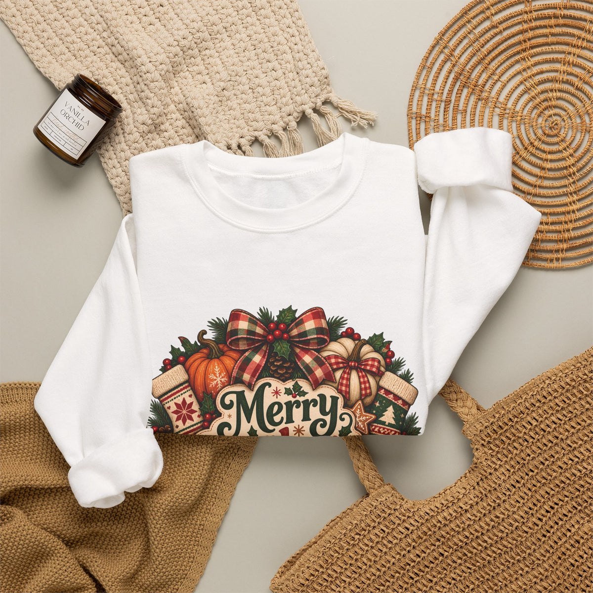 Merry Pumpkinmas Sweatshirt — Holiday Pumpkin Wreath Crewneck