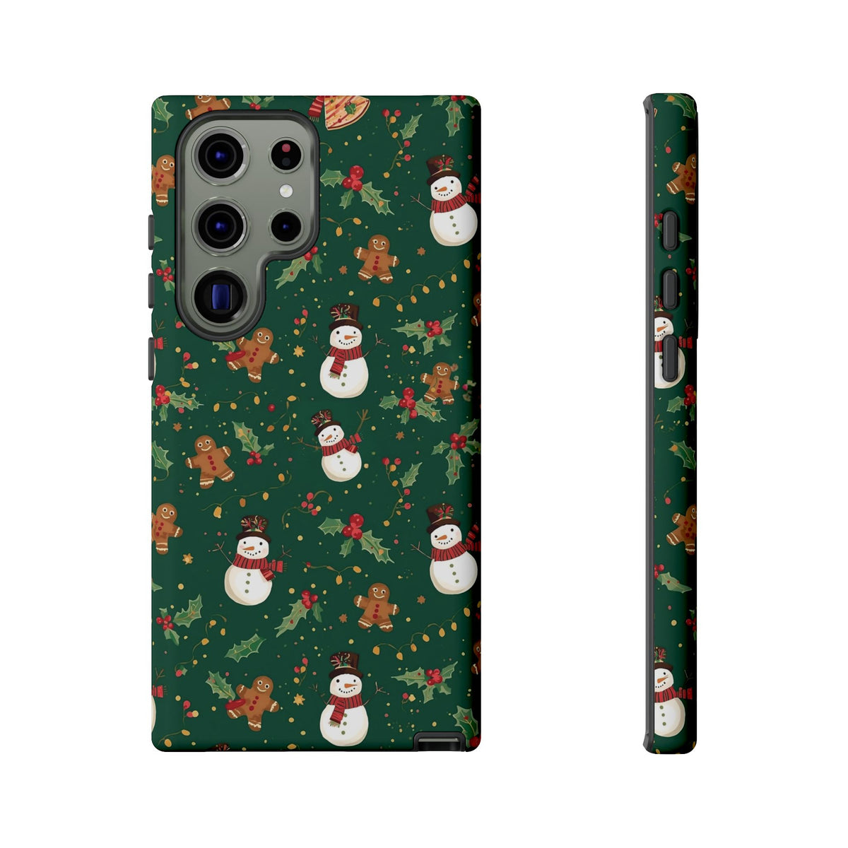 Christmas Phone Case with Snowmen and Gingerbread Design, Dual Layer Phone Case for Iphone & Samsung