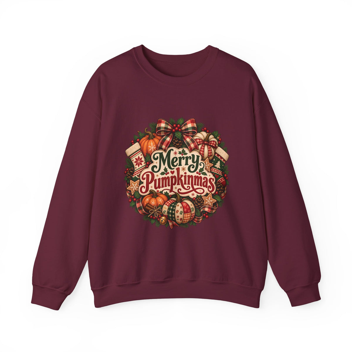 Merry Pumpkinmas Sweatshirt — Holiday Pumpkin Wreath Crewneck