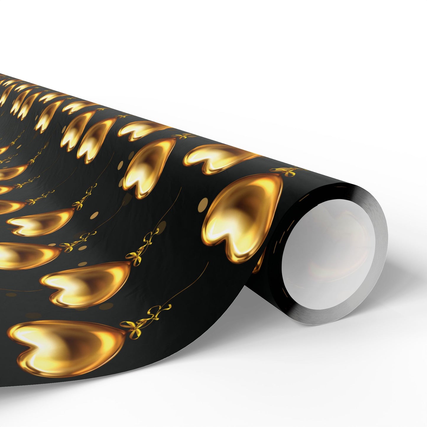 Gold Heart Pattern Wrapping Paper — Black & Metallic Gift Wrap for Valentine’s, Anniversaries, Weddings