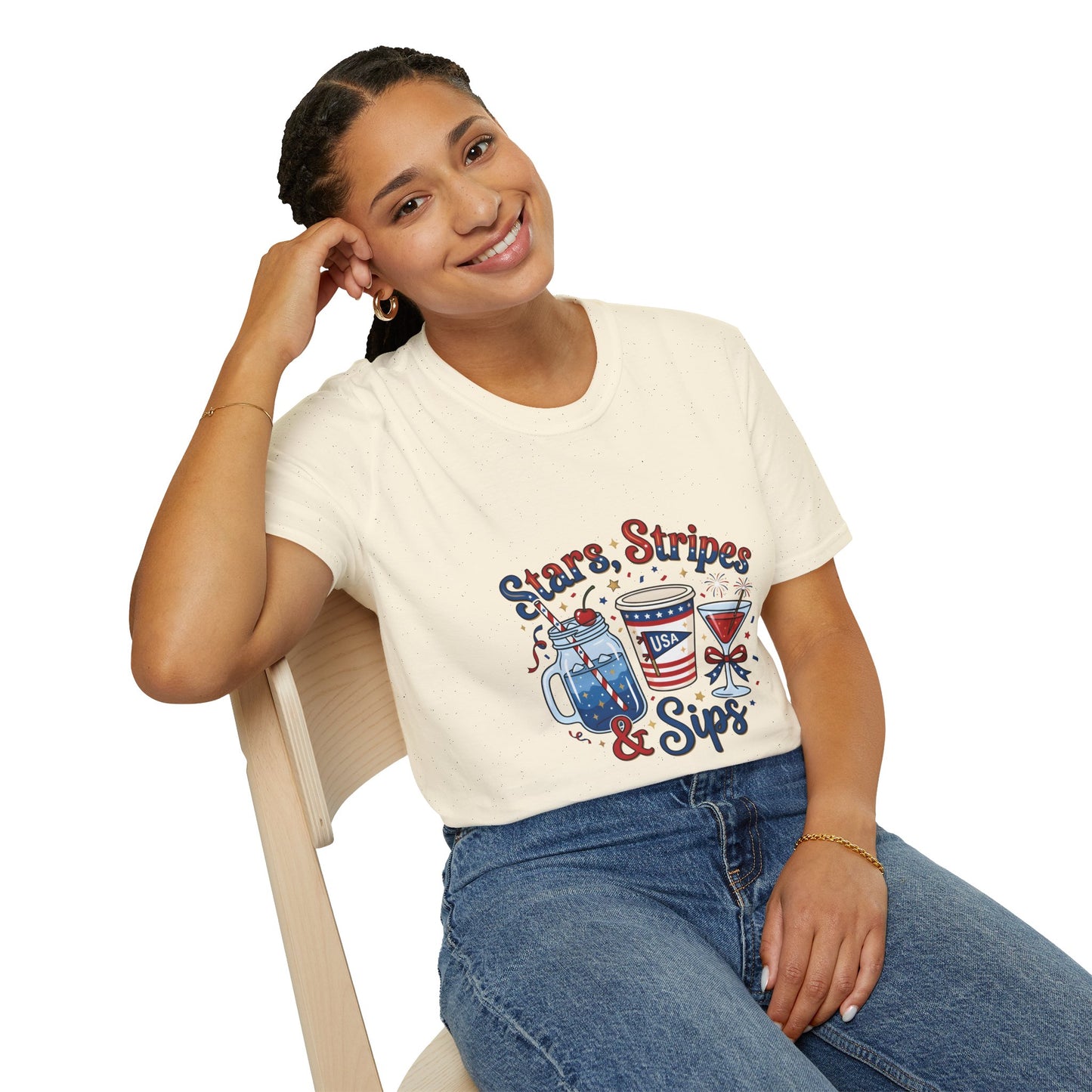 Patriotic "Stars, Stripes & Sips" T-Shirt