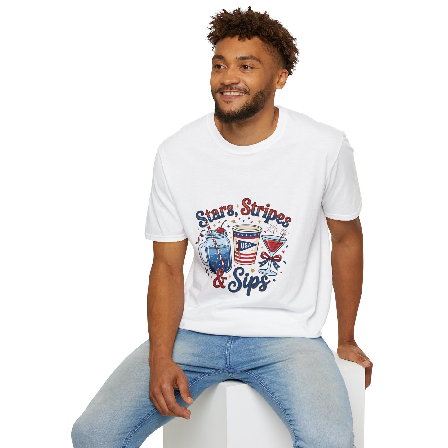 Patriotic "Stars, Stripes & Sips" T-Shirt