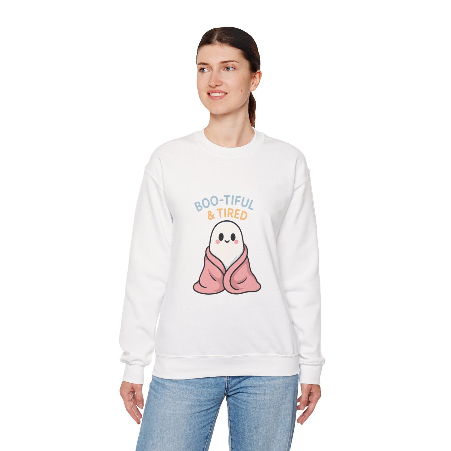 Boo-tiful & Tired Sweatshirt, Halloween-Themed Design