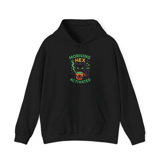 Morning Hex Activated Hoodie, Cozy Black Sweatshirt for Halloween